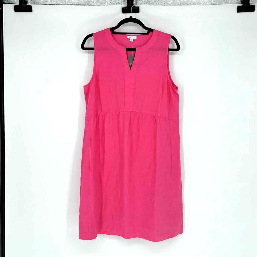NWT J. Jill Watermelon Pink Linen Sleeveless Midi Shift Dress - Medium Petite